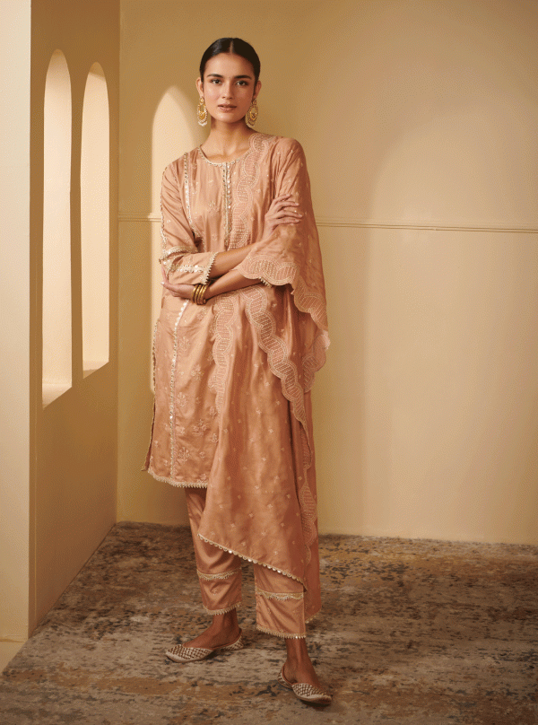 Mulmul Pima Satin Kaveri Brown Kurta With Kaveri Brown Pant Online Hot Sale