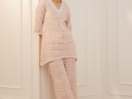 Mulmul Cotton Cove Pink Top With Cove Pink Pant Sale