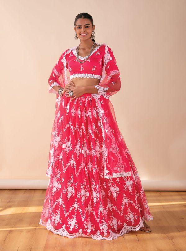 Mulmul Almora Red Net Lehenga Sale