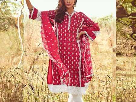 Mulmul Cotton Lakeshore Red Kurta With Two Lace White Palazzo For Discount