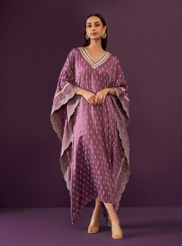 Mulmul Cupro Satin Florian Purple kaftan Online