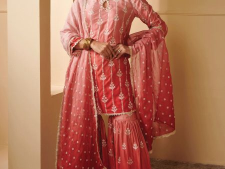 Mulmul Cupro Silk Nurvi Pink Kurta With Nurvi Pink Garara Hot on Sale