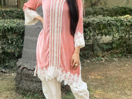 Makhmal Teak Kurta With Front Pleated Pyajama Online