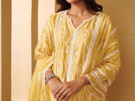 Mulmul Cupro Silk Semya Yellow Kurta With Semya Yellow Dhoti Pant Online