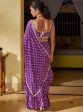 Mulmul Crepe Brahmi Pre-Stitched Purple Saree For Cheap