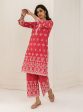 Mulmul Cotton Prini Red Kurta With Prini Red Palazzo on Sale