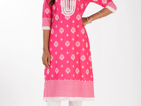 Mulmul Cotton Gene Fuschia Kurta Online Hot Sale