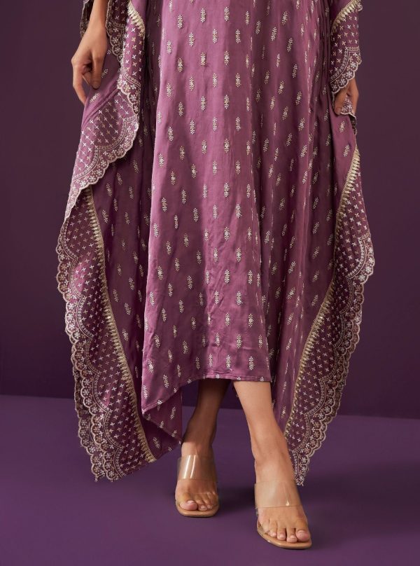 Mulmul Cupro Satin Florian Purple kaftan Online