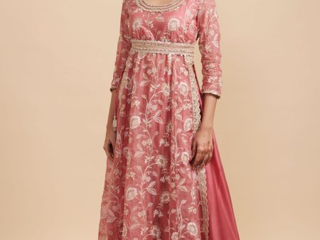 Mulmul Organza Masakali Mauve Long Kurta With Mulmul Cupro Masakali Mauve Skirt Online now