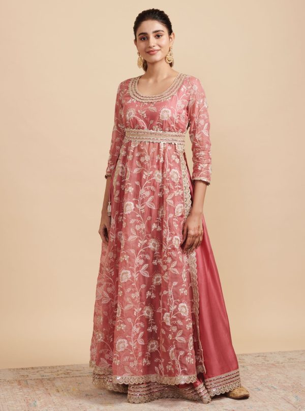 Mulmul Organza Masakali Mauve Long Kurta With Mulmul Cupro Masakali Mauve Skirt Online now