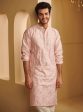 Mulmul Pima Satin Vara Pink Kurta With Mulmul Cotton Vara White Pyajama Fashion