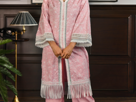 Mulmul Pima Satin Rafa Pink Kurta With Rafa Pink Pant For Sale