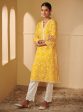 Mulmul Cotton Tahira Mango Kurta With Mulmul Cotton Irena White Pant For Sale