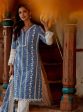 Mulmul Cotton Sainj Blue Kurta With Embroidered Organza Scallop White Pant Online Hot Sale