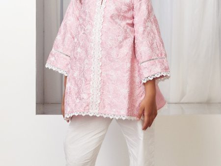 Mulmul Cotton Bloom Kurta With Bloom pyajama on Sale