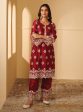 Mulmul Cupro Silk Atya Wine Kurta With Atya Wine Pant For Cheap