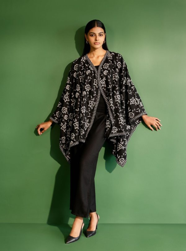 Mulmul Wool Fawn Black kaftan with Wool Fawn Black Pant Supply