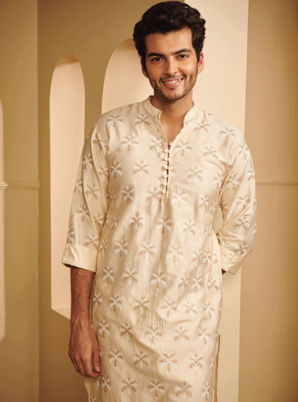 Mulmul Pima Satin Neo Off White Kurta With Mulmul Pima Satin Neo Off White Pyajama Online Hot Sale