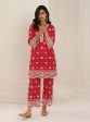 Mulmul Cotton Leh Red Kurta With Leh Red Palazzo For Sale