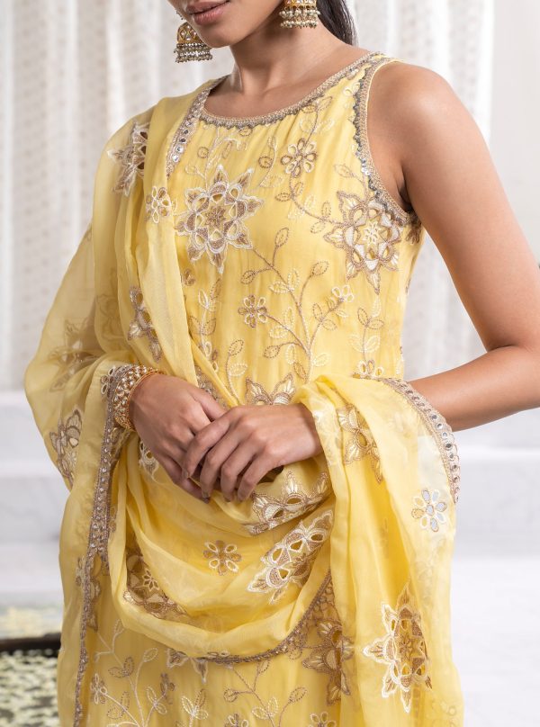 Mulmul Organza Jugni Yellow Kurta With Mulmul Pima Jugni Yellow Pant Hot on Sale