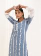 Mulmul Cotton Sainj Blue Kurta With Embroidered Organza Scallop White Pant Online Hot Sale