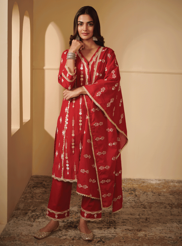 Mulmul Cotton Beki Red Kurta With Beki Red Pant Online Hot Sale