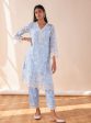 Mulmul Organza Delilah Blue Kurta With Pima Cotton Maisy Blue Pant For Sale