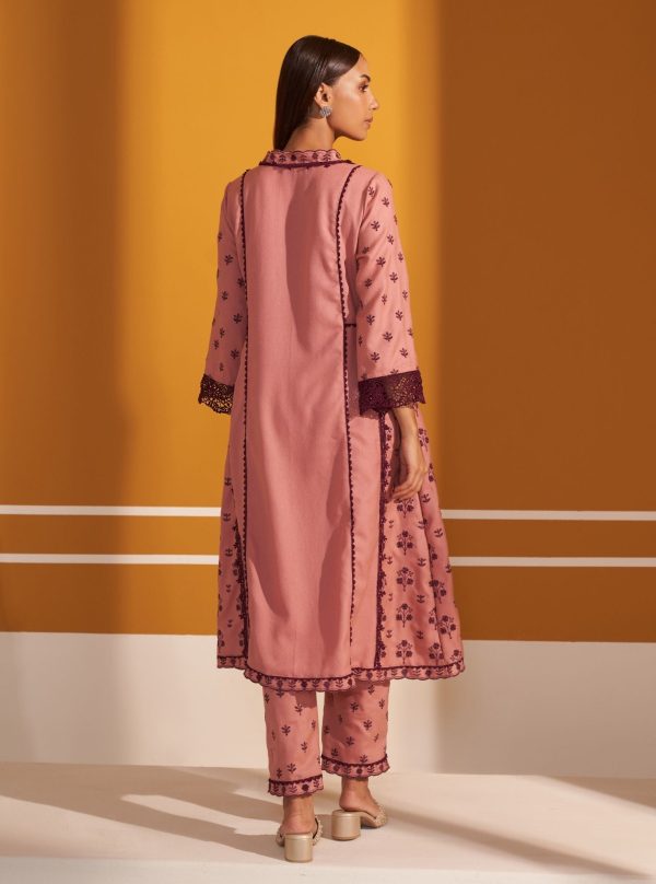 Mulmul Wool Selby Pink Kurta With Mulmul Wool Selby Pink Pant Online now