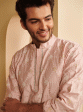 Mulmul Pima Satin Vara Pink Kurta With Mulmul Cotton Vara White Pyajama Fashion