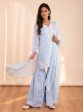 Mulmul Organza Luna Blue Kurta With Supima Cotton Luna Blue Garara For Discount