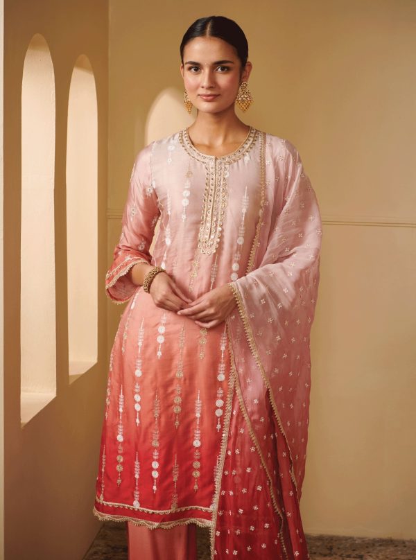 Mulmul Cupro Silk Tiya Pink Kurta With Tiya Pink Pant Cheap