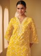 Mulmul Cotton Tahira Mango Kurta With Mulmul Cotton Irena White Pant For Sale