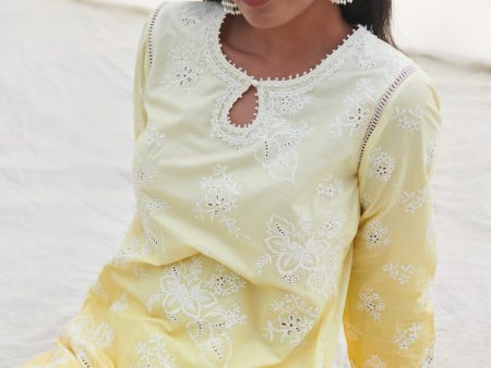 Mulmul Cotton Savri Yellow Kurta With Savri Yellow Dhoti Pant Fashion