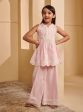 Mulmul Cotton Ming Pink Kurta With Ming Pink Sharara Discount