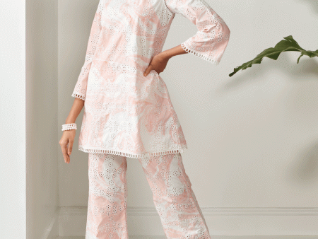 Mulmul Cotton Breccia Pink Top With Breccia Pink Pant Supply