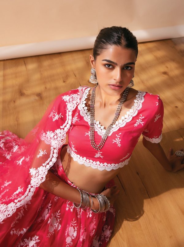 Mulmul Almora Red Net Lehenga Sale