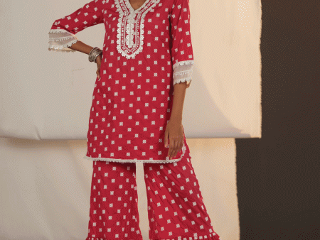 Mulmul Cotton Adaline Red Kurta With Adaline Red Garara Supply