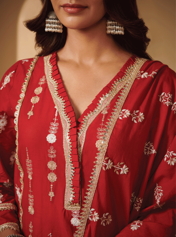 Mulmul Cotton Beki Red Kurta With Beki Red Pant Online Hot Sale