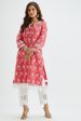 Mulmul Supima Satin Brook Red Kurta With Applique Embroidered Pant Discount