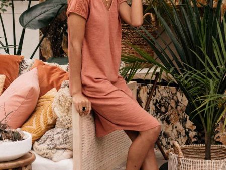 Braid Detail Midi T-Shirt Dress in Clay Discount