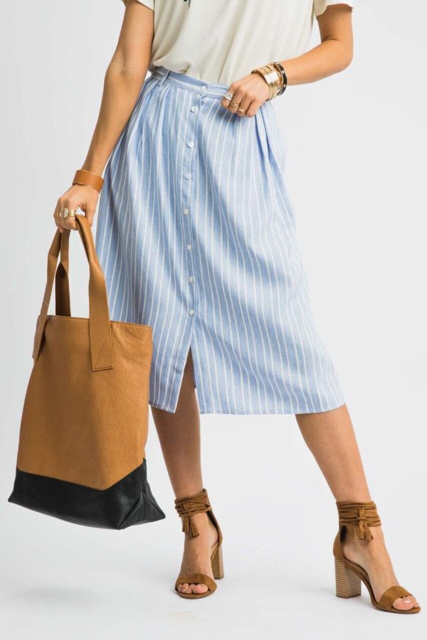 Poppy Pinstripe Blue Midi Skirt Online