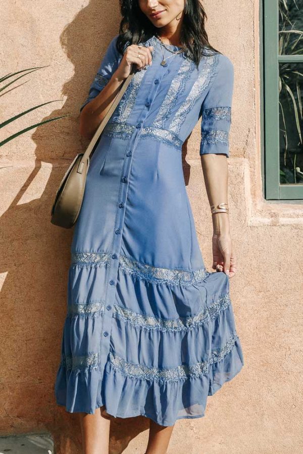 Natalia Lace Midi Dress in Blue Online