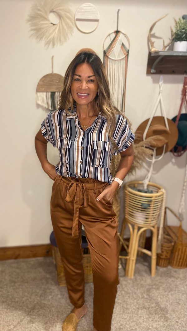 Mavrick top   brown striped  basics   wear to work Online Sale