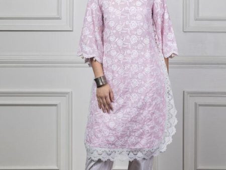 Mulmul Rosebud Pink Kurta With Harem Pyajama Online Hot Sale