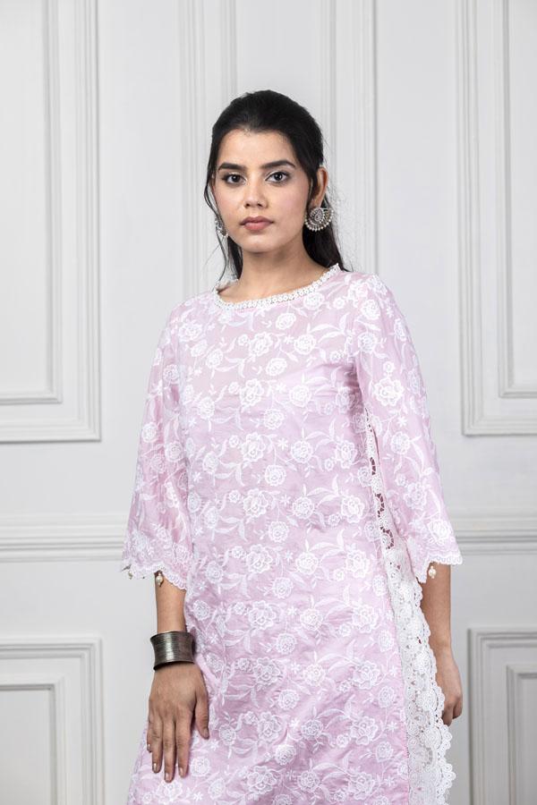 Mulmul Rosebud Pink Kurta With Harem Pyajama Online Hot Sale