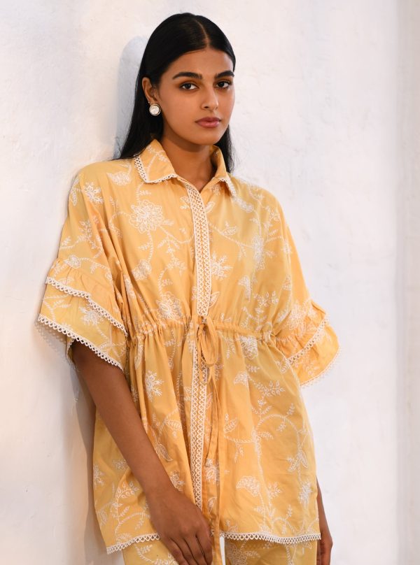 Mulmul Cotton Ely Yellow Top With Ely Yellow Pant on Sale