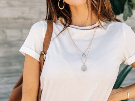 Colorful Collar Stitch Tee in White on Sale