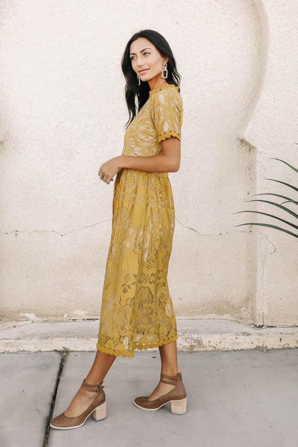 Grace Lace Dress in Mustard For Sale