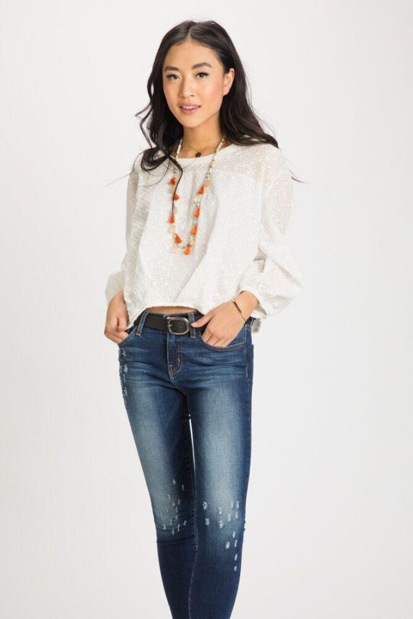 The Eyelet Lace Act Balloon Sleeve Top Online Hot Sale