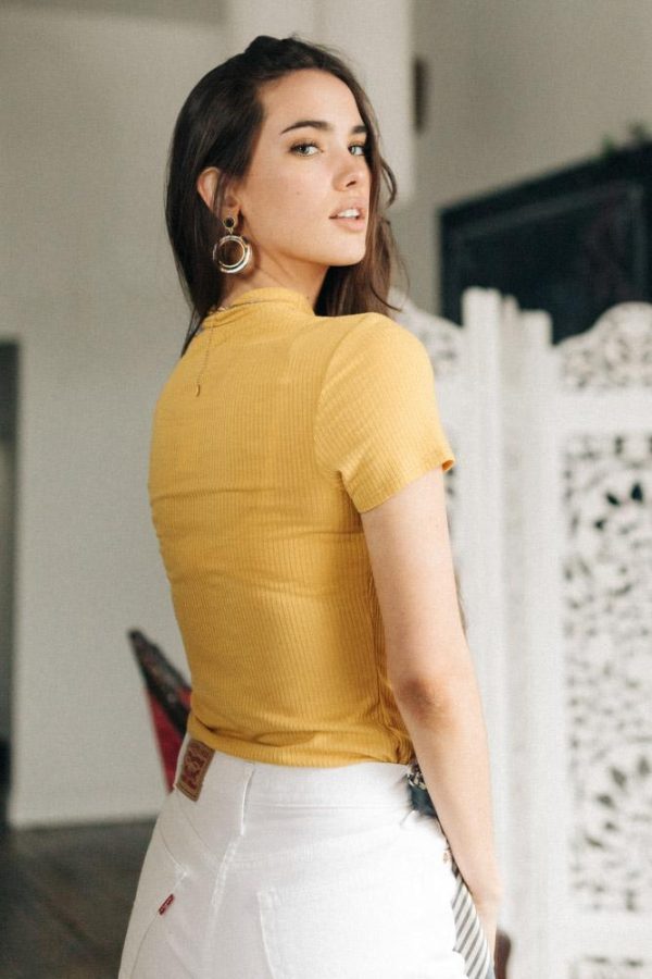 Annika Mock Neck Top In Mustard Online Hot Sale